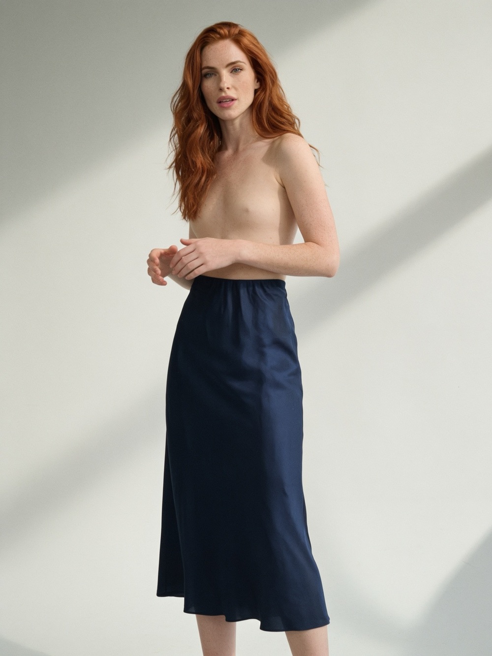 Sanctuary Midnight Blue Satin Midi Skirt